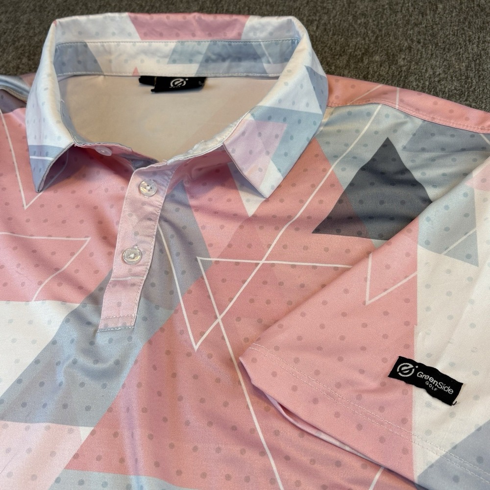 Greenside Golf Polo Shirt Men's XL Pink Glacier Geometric Printed 40 UPF